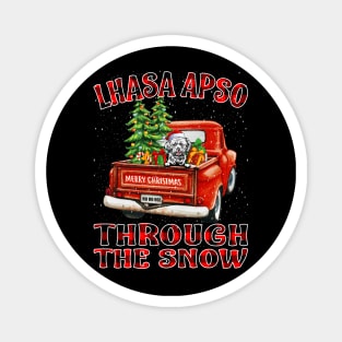 Christmas Lhasa Apso Through The Snow Dog Santa Truck Tree Magnet